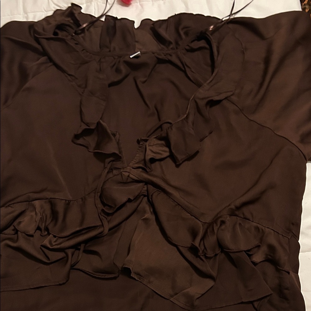 Old Navy Dark Brown Ruffle Blouse